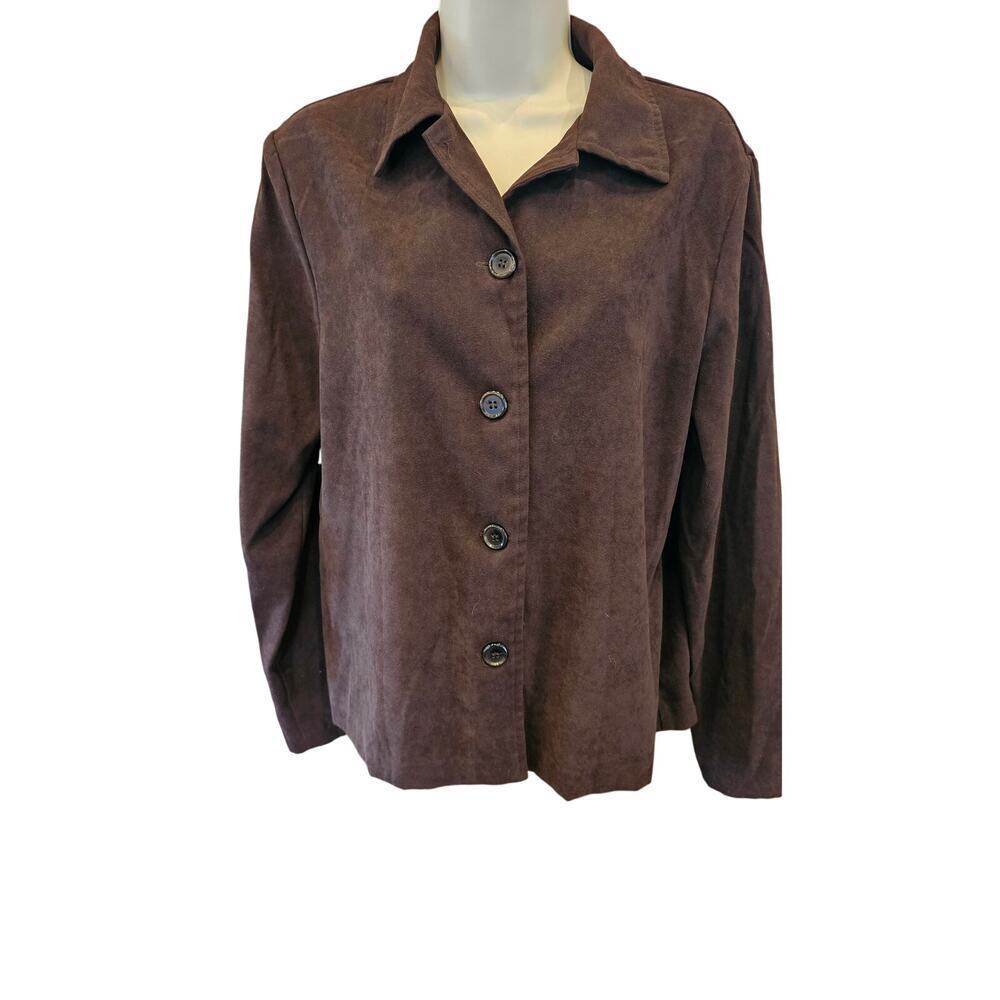 Briggs NY chocolate brown faux suede long sleeve shaket button up vintage XL EUC